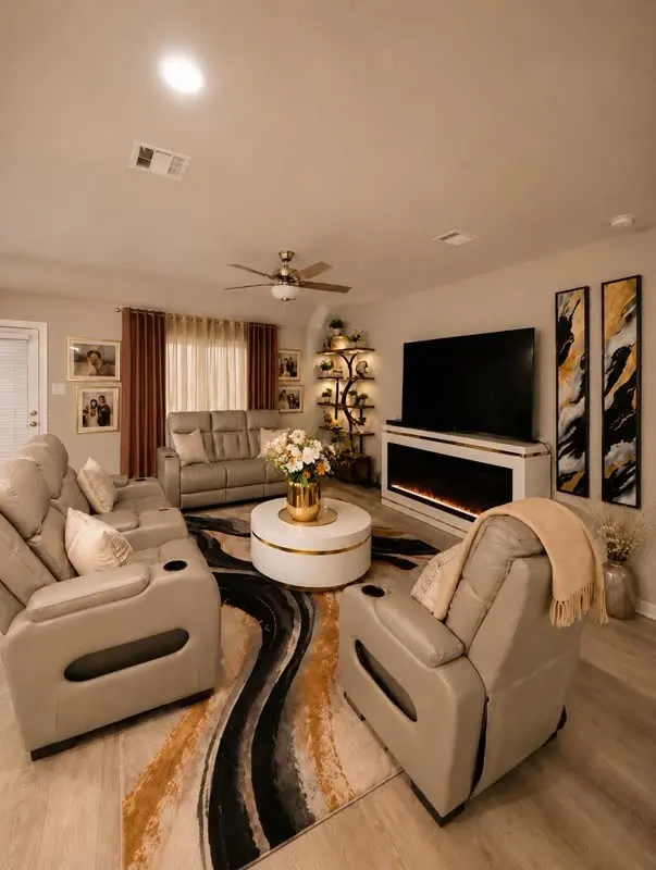 Finished living room with fresh paint and new flooring